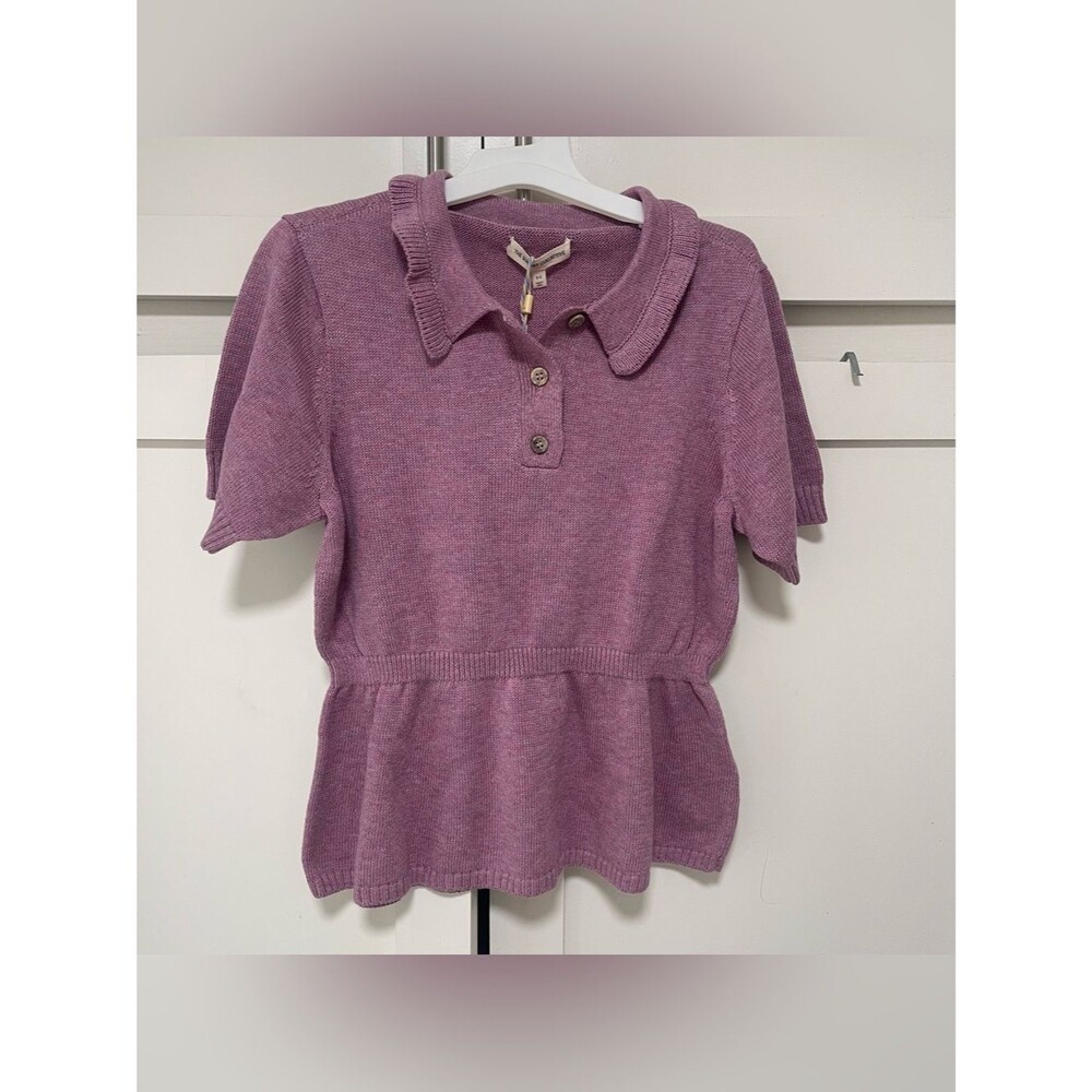 The Sunday Collective Knit Top Girls Lavender Purple Organic Cotton Peplum NWT - Picture 3 of 8